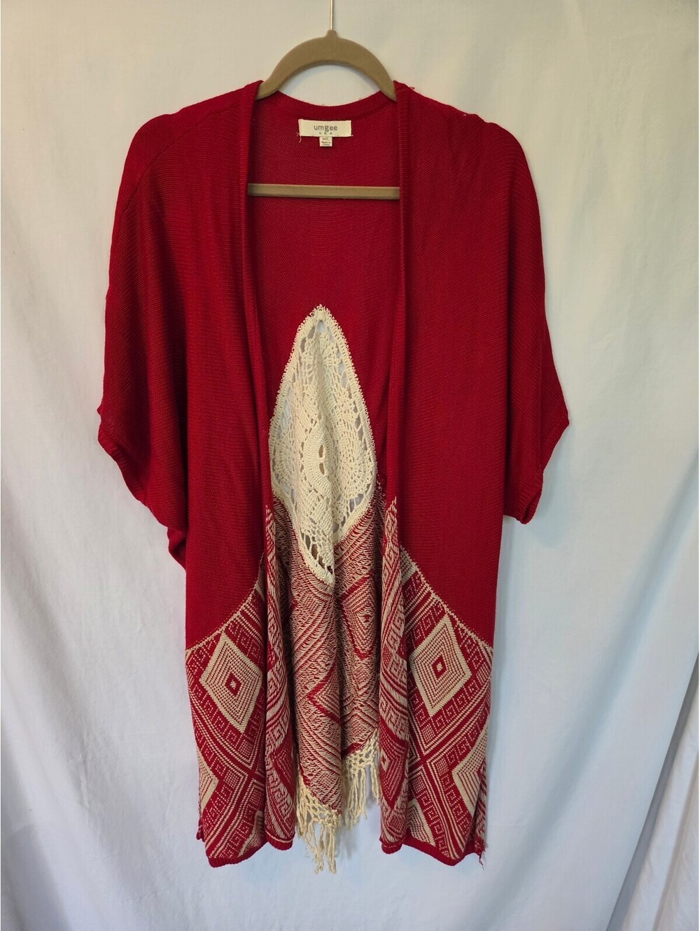 Umgee USA Red and Cream Crochet Detail Open Front Cardigan M/L